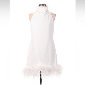 Amanda Uprichard White Backless Feather Hem Mini Dress